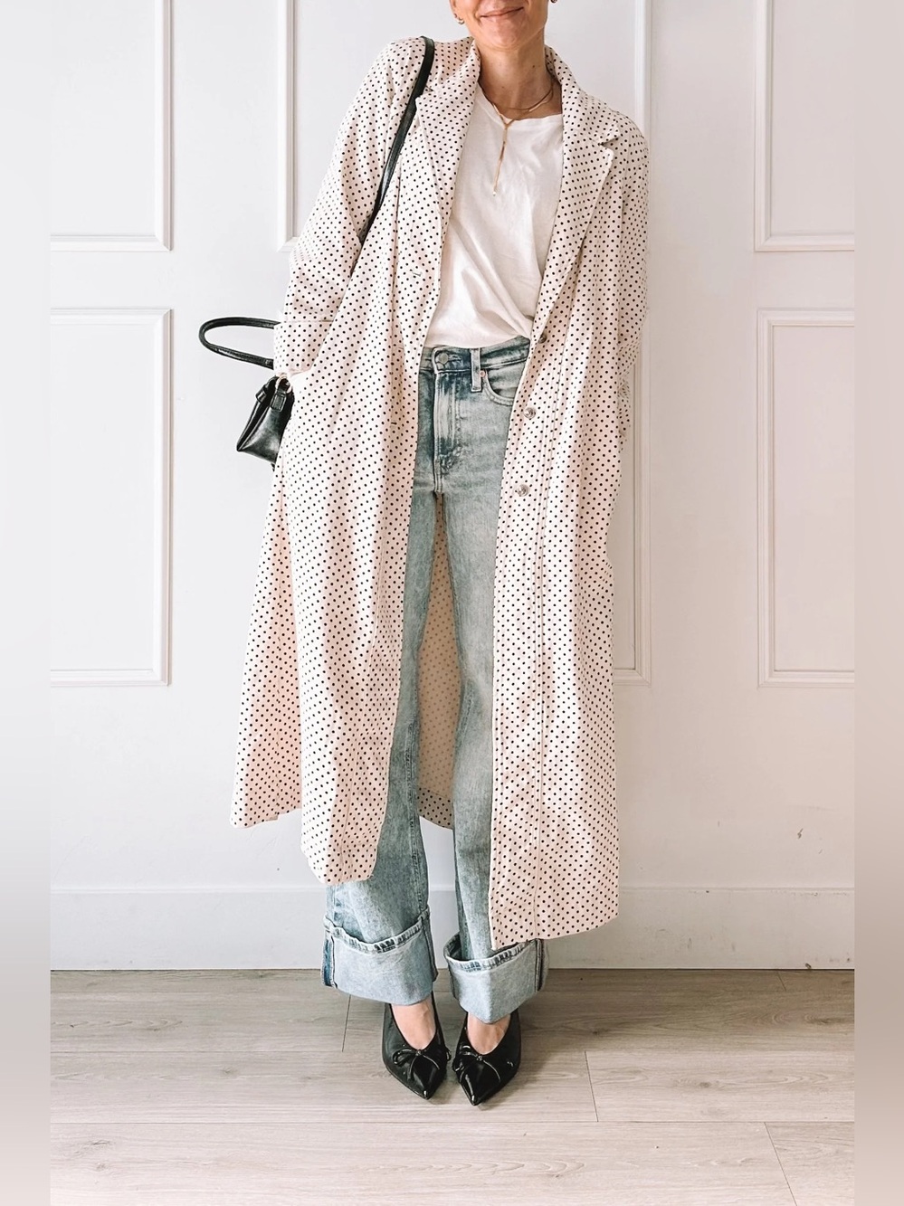 Free People Monique Denim Duster in Polka Dot Size L